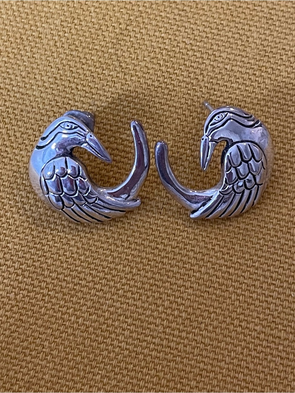 Vintage Silver-Tone Bird Statement Earrings